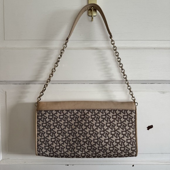 DKNY,‎ Signature, Small, Shoulder Bag, Leather/Canvas, Brown, Gold—Y2K—Vintage
